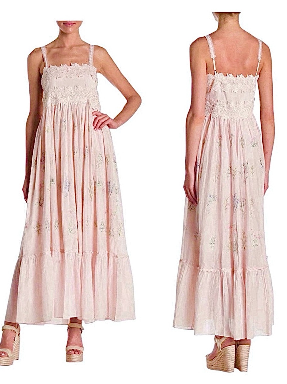 NWT! Caroline Constas Blush Pink Floral Maxi Dress with Lace Bodice - Picture 4 of 10